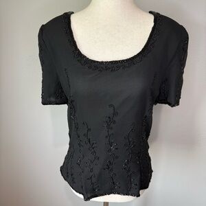Vintage Elegant Black Beaded Women's Top